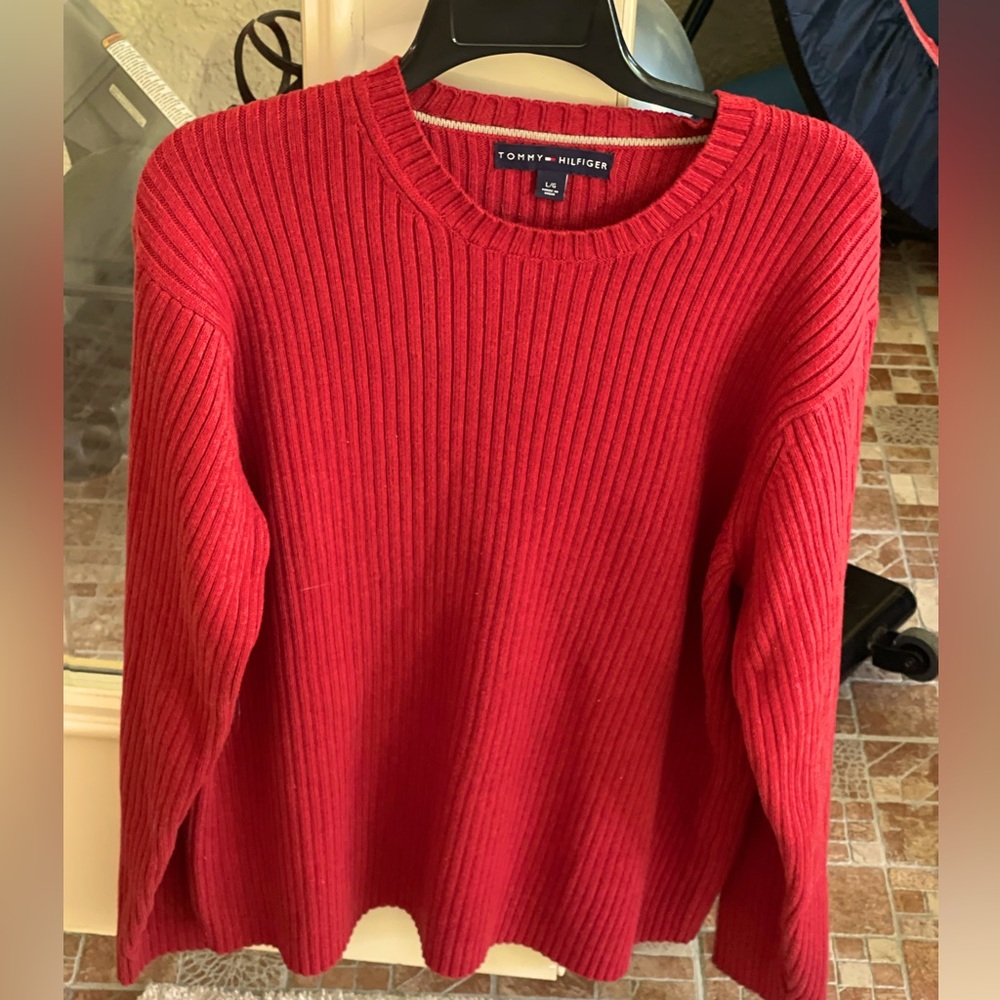 Vintage Tommy Hilfiger Sweater Mens Large Pullover Sweatshirt Red Knit